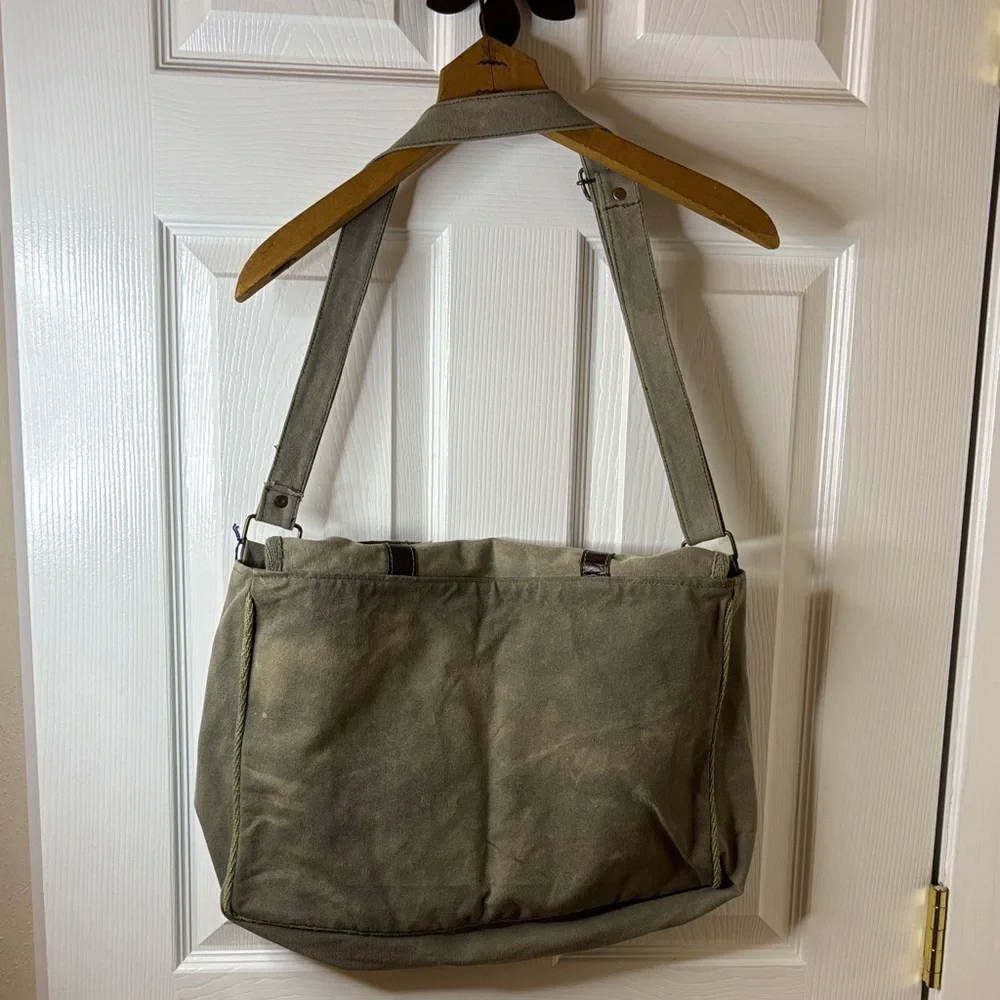 Canvas and Leather Messenger Bag - Khaki Green NWT North Coast Brewing Co Logo